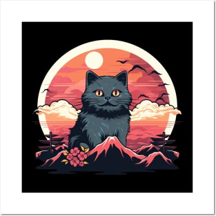 Giant cat sunset background Posters and Art